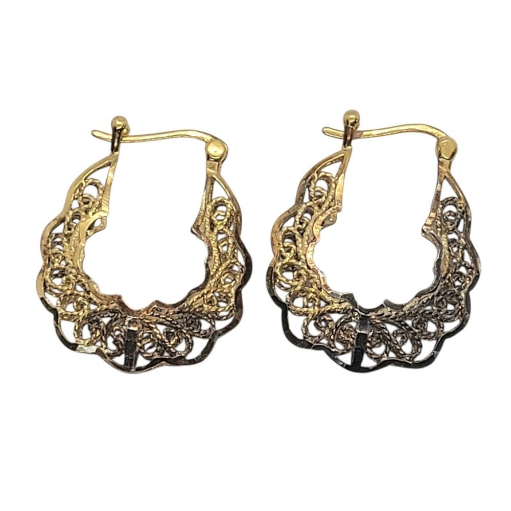 Vintage Gold Over Sterling Silver Filigree Hoop Earrings Glamoratti Coquette
